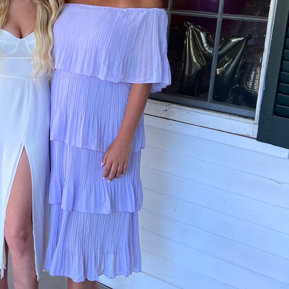 Purple Off Shoulder Ruffle Midi Dress - Picture 1 of 2